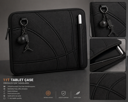 Mat Siyah Premium Tablet Çantası